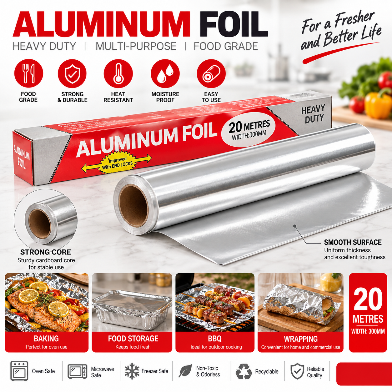 Food grade aluminum foil rolls with custom retail packaging