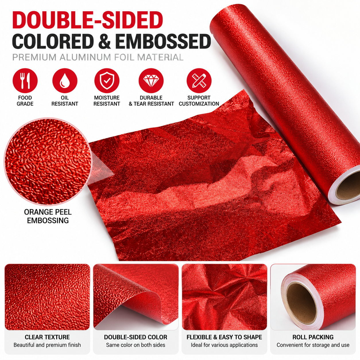 Double sided embossed colored aluminum foil rolls