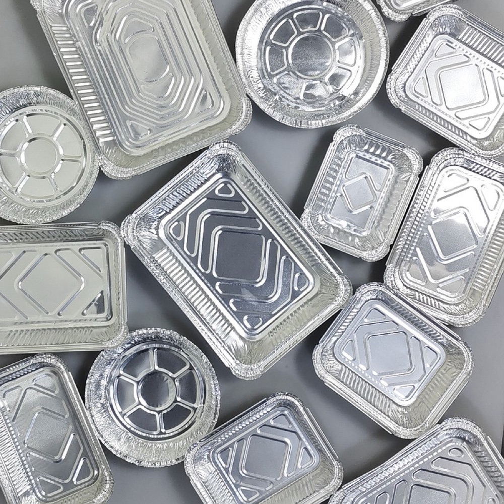 Assorted food grade aluminum foil containers and disposable foil trays