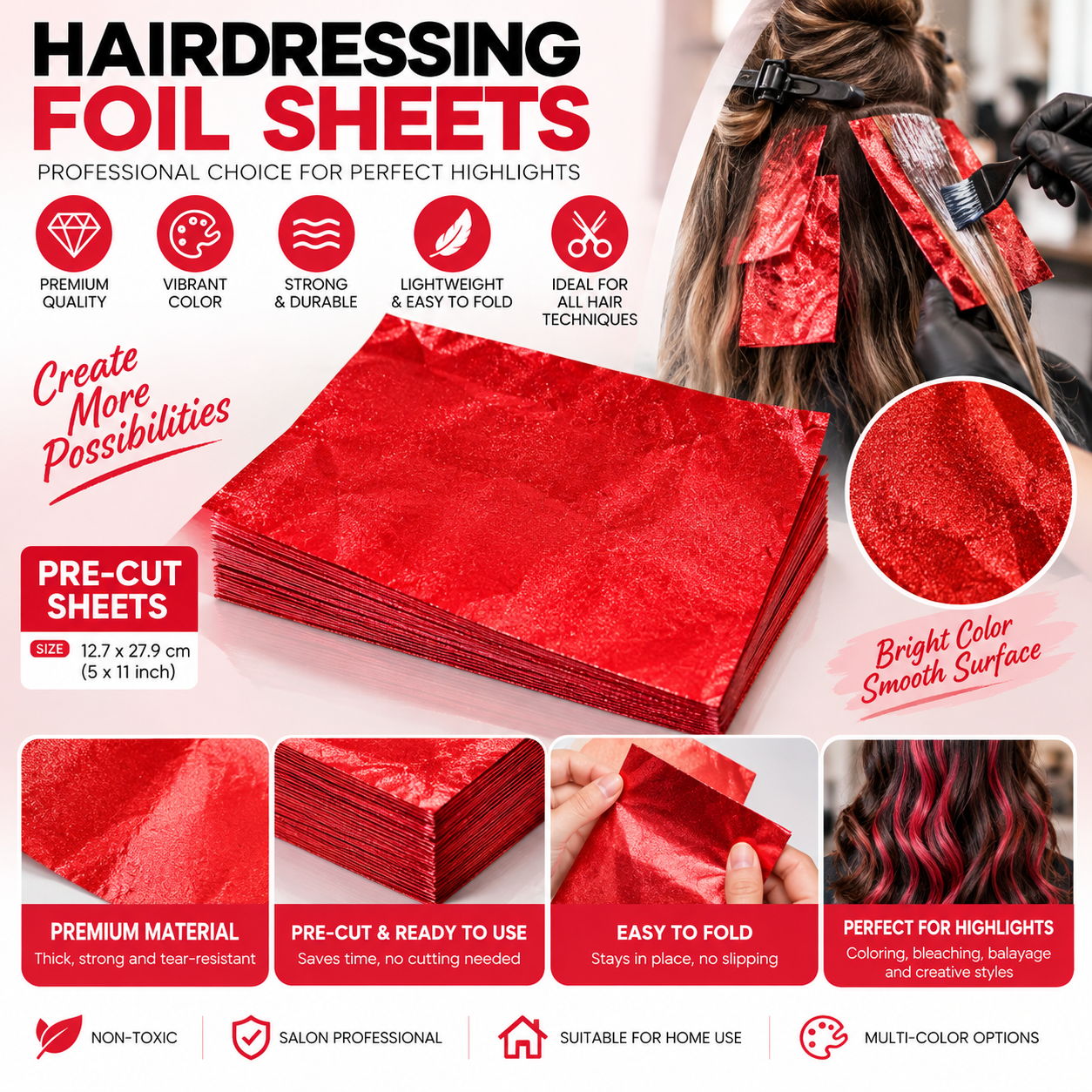 Hairdressing aluminum foil rolls and pre-cut hair foil sheets